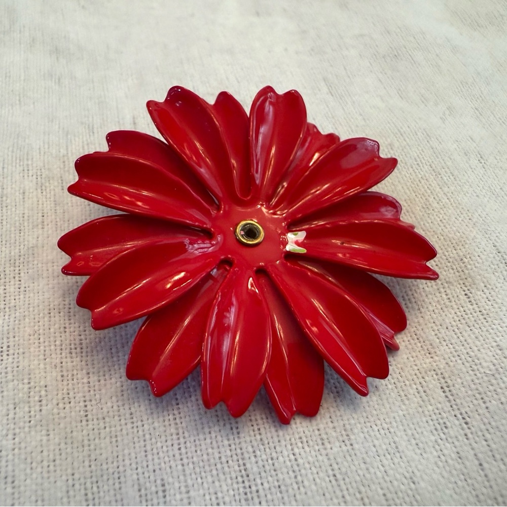 Red Vintage Trifari Floral Statement Brooch - Women Accessories